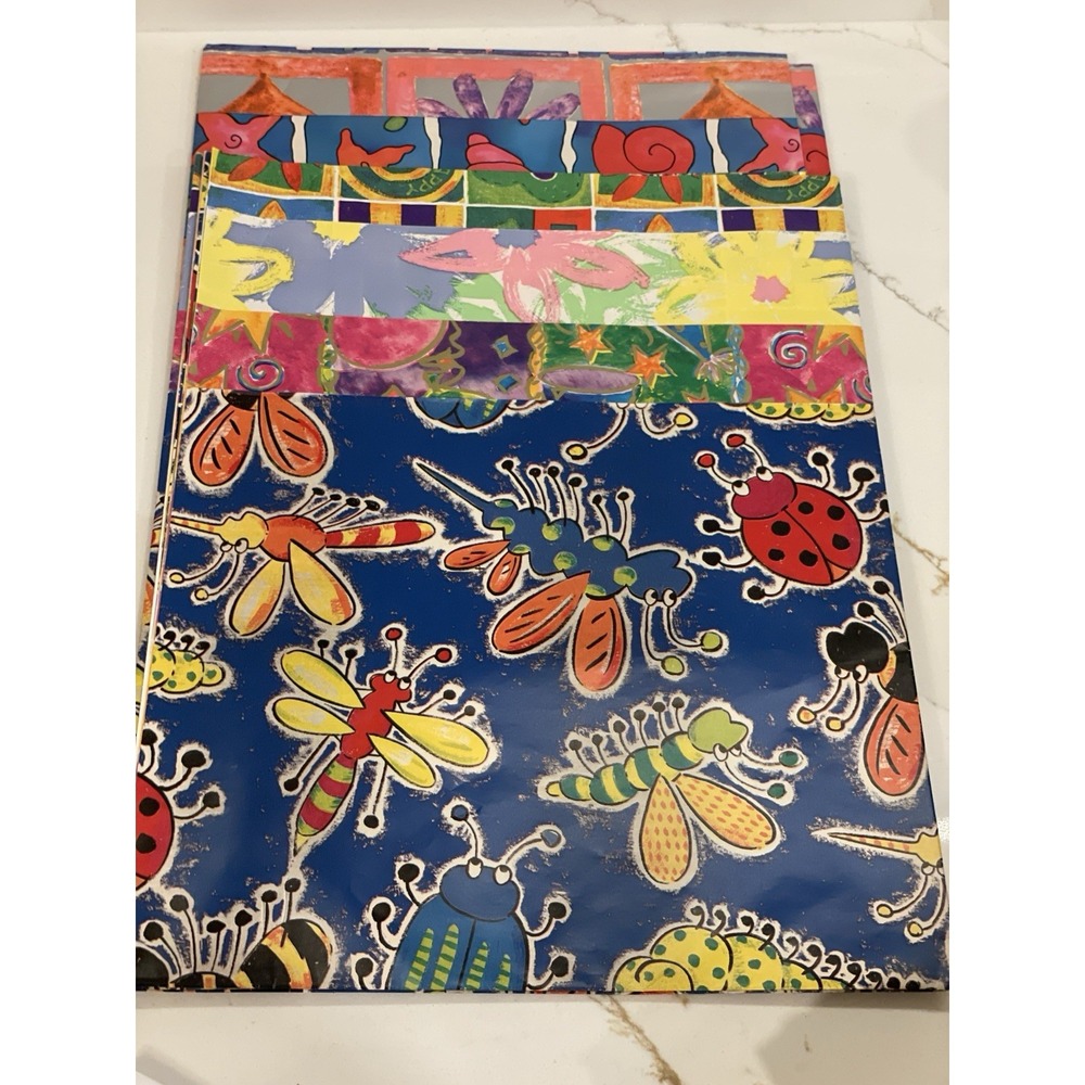 Vintage Gift Wrap Sheets 90s Y2K Retro Funky Set of 6 Open‎ Birthday Bugs Floral